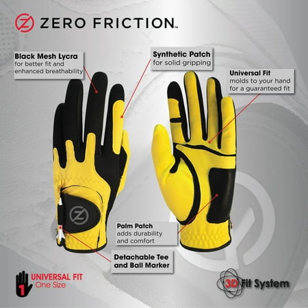 Mens Zero Friction Compression Fit Golf Glove - Yellow - OSFM RH Glove
