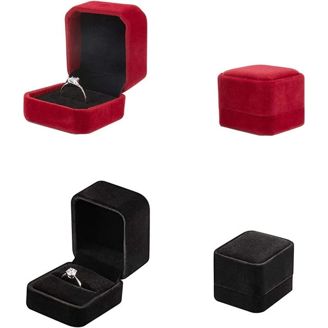 Caja de Anillo Cuadrada de Franela de 2 Piezas, Caja de Anillo para Compromiso, Caja de Regalo de Anillo de Terciopelo, Vitrina Colgante de Joyería para Anillos, para Propuesta, Boda, Aniversario (Rojo, Negro) Rojo Verde