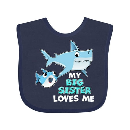 

Inktastic My Big Sister Loves Me with Cute Sharks Gift Baby Boy or Baby Girl Bib