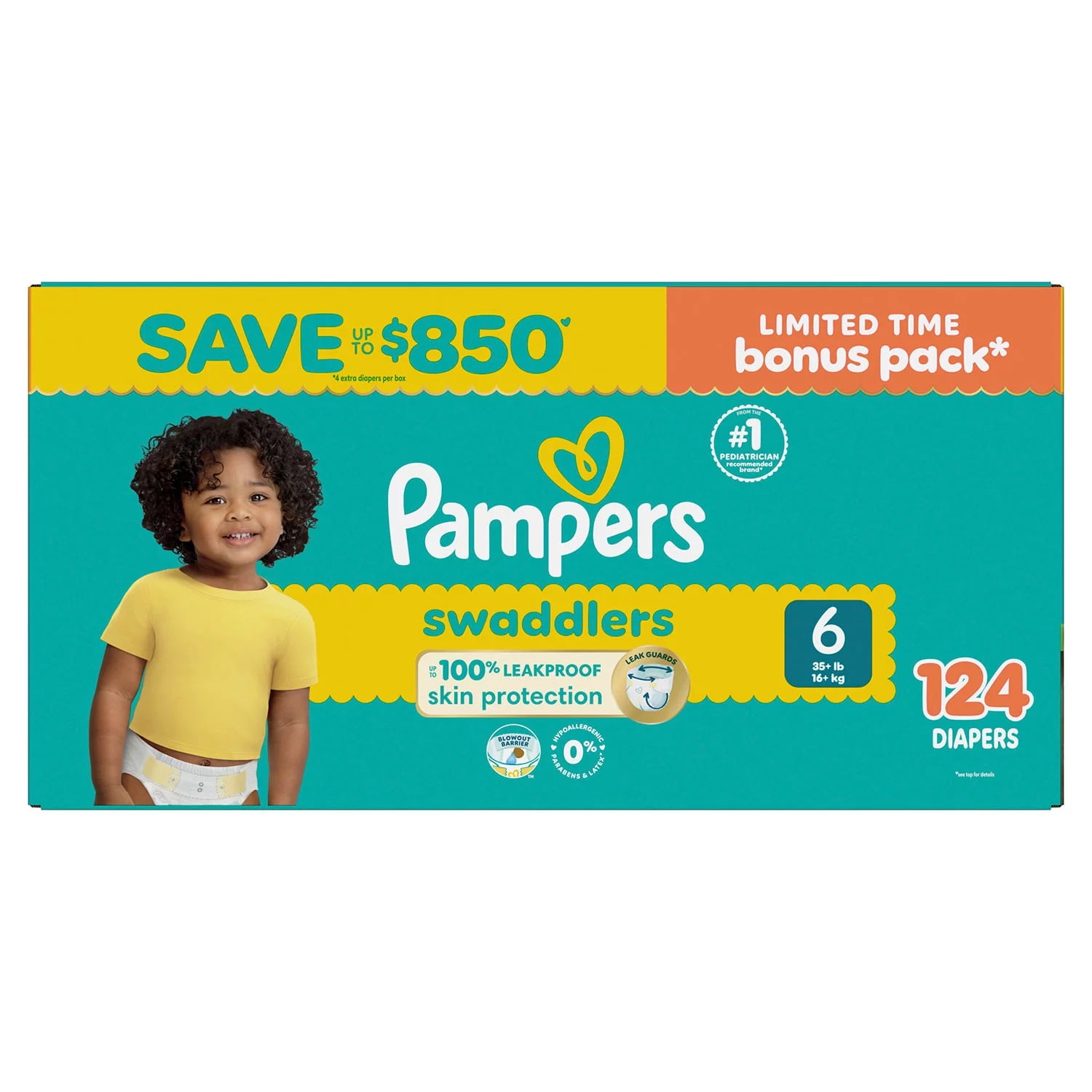 Pampers Swaddlers Diapers, Size 6 (124 Count)