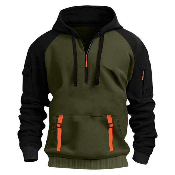 pstuiky Camisas de manga larga abrigadas para hombre, Sudadera deportiva informal con capucha y retazos para hombre, de manga larga, estilo blusa tops de invierno para hombre xl