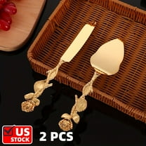 Eleonora Cake Cutting Set for Wedding, Gold Cake Knife and Server Set With Rose Handle, Engraved Pastry Pie Server Cake Pizza Cutter, Birthday Bridal Gift