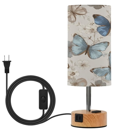 Touch Control Table Lamp with Wood Grain Metal Base 3 Color Temperature Adjustable LED Eye Caring Desk Lamp for Bedroom Study Cream Brown Butterfly Art