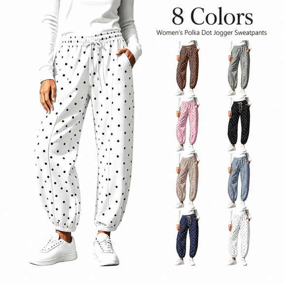 Aezemi Women Sweatpants with Drawstring Elastic Waist Dots Curved Leg Barrel Jogger Pants with Pockets Casual Trendy Outdoor Comfy Workout Winter Fall Trousers with Pockets XXL