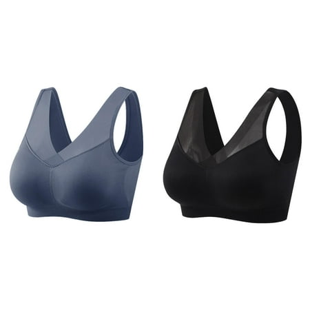 (2-Pack) Kcodviy Women s Comfortable and Seamless Sports Bra Thin Summer Bra Beautiful Womens Bras Front Closure Back Tank Top No Plus Size Sports Bras for Women 2X Steel Ring Bra