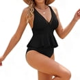 thumbnail image 6 of Cute Swimsuits for Women Casual V-Neck Ruffle Hem Tankini Top with Bikini Bottom for Summer Swimwear Bathing Suits, 6 of 8