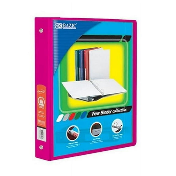 Bazic 4126  BAZIC 1'' Fuschia 3-Ring View Binder w/ 2-Pockets  Case of 12
