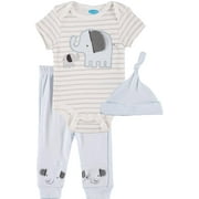 Bon Bebe Boys 0-9 Months Elephant Bodysuit Pant Set with Matching Cap(Blue 3-6 Months)