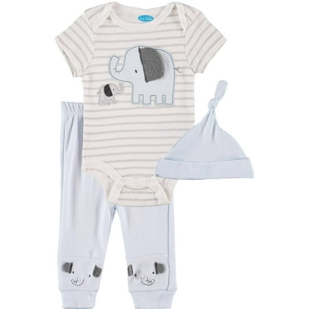 Bon Bebe Boys 0-9 Months Elephant Bodysuit Pant Set with Matching Cap(Blue 3-6 Months)
