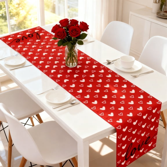 YingYouFu Heart Shaped Table Runner Red Printed Tablecloth for Valentine's Day Restaurant Decor Holiday Party Dining Table Decoration 30x180cm Washable Fabric