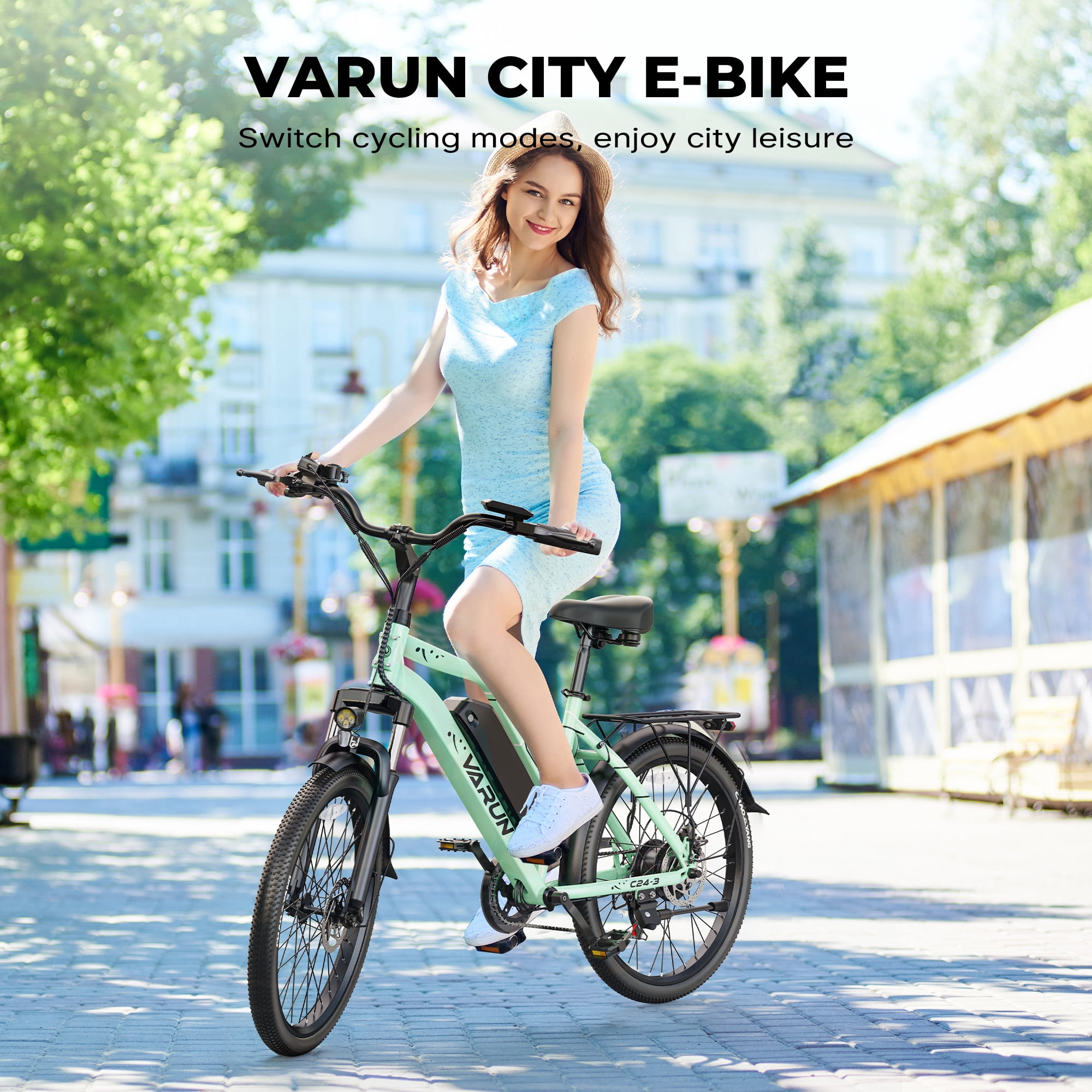VARUN 24" Electric Bike for Adults - 750W Peak Motor, 48V Removable Battery (40 Miles Range), 20MPH, 7-Speed Gears, Dual Disc Brakes, LED Taillight - Commuter E-Bike for Men & Women, UL2849