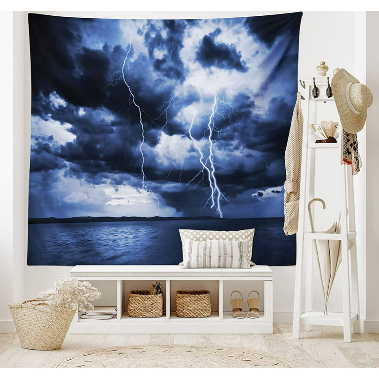 Nature Tapestry Tropic Sea with Rocks and Storm in The Air Tranquil but Dangerous Epic Scenery Fabric Wall Hanging Decor for Bedroom Living Room