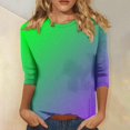 thumbnail image 2 of Ombre Shirts for Women Plus Size Casual Top Summer Cute Gradient Tunic Tees Crewneck Pullover Tops, 2 of 5