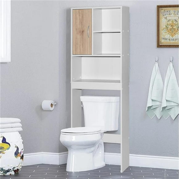 Better Home Products 3412-ACE-WHT-OAK Ace Over-The-Toilet Storage Organizer&#44; White & Natural Oak