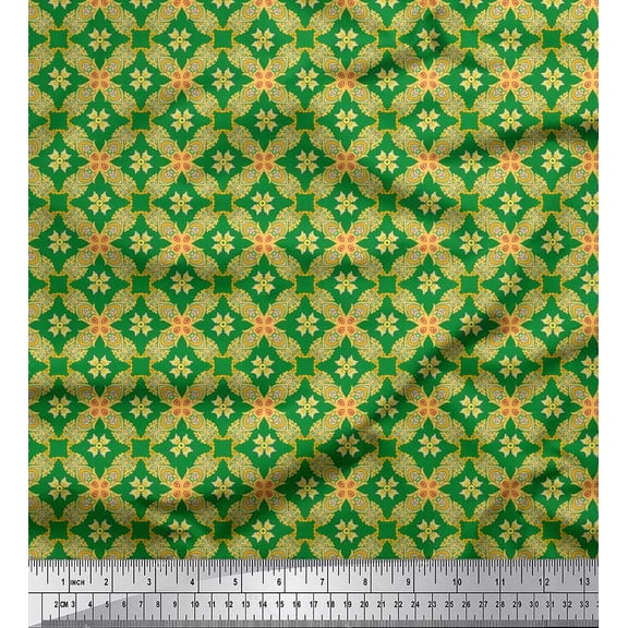 Soimoi polyester Crepe Fabric Check & Moroccan Ethnic Print Sewing Fabric Yard 42 Inch Wide