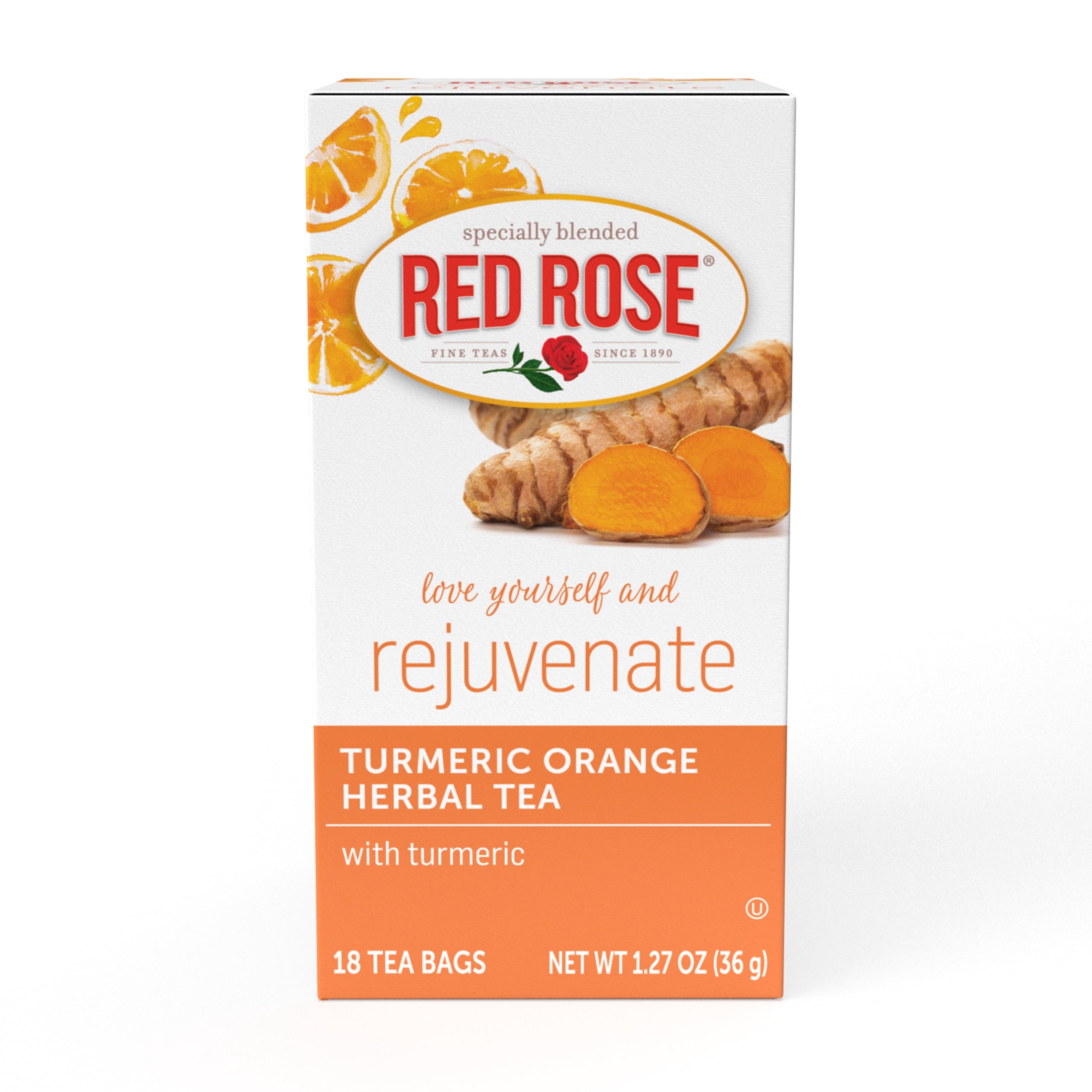Red Rose Blossoms Turmeric Orange Blossom Herbal Tea with 18 Individually Wrapped Tea Bags Per Box (Pack of 6) Caffeine Free Brew Hot Naturally Flavored Herbal Tea