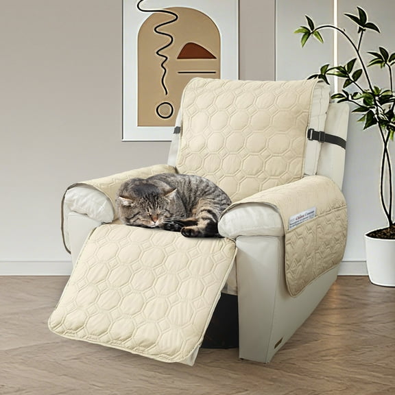 Hemvt 100% Waterproof Recliner Chair Covers for Large Recliner, Oversized Recliner Cover with Non-Slip Granule, Storage Pockets, Washable Lazy Boy Chair Cover for Pet, Beige, 30''