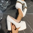 thumbnail image 5 of SACFOF Women's Round Toe Platform Chunky High Block Heel Pumps Leather Slip-On Formal Work Office Dress Shoes, 5 of 6