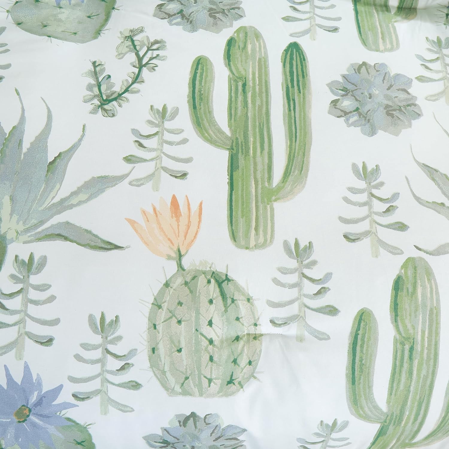 Chezmoi Collection Cereus 3-Piece Southwestern Serene Desert Comforter Set, Green Blue Cactus Succulent Plant Printed Washed Microfiber Bedding, Queen