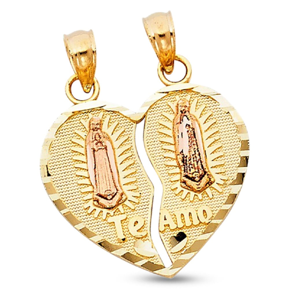14K Yellow Gold Heart with CZ Stones and Rose Gold Te Amo Pendant 
