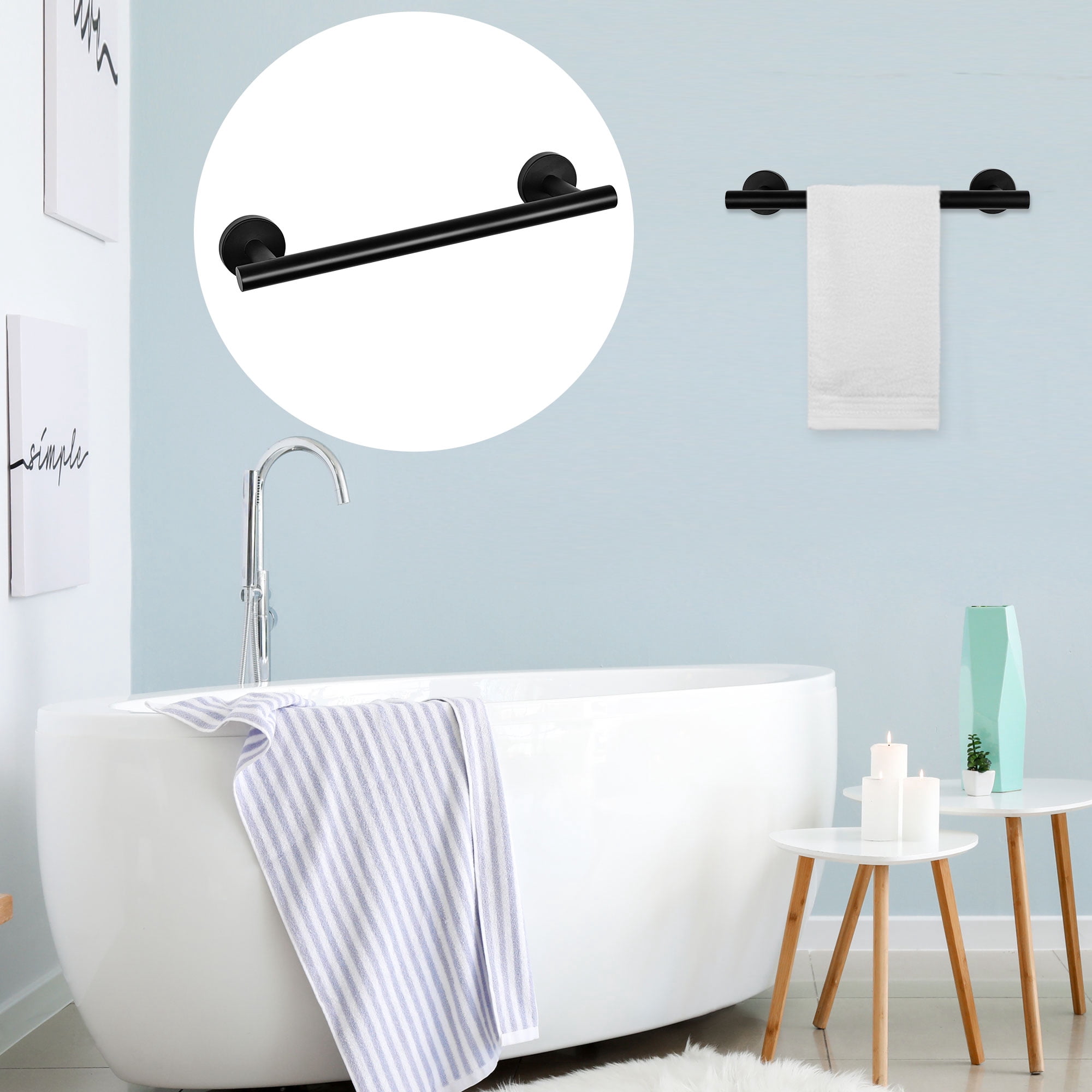 Unique Bargains Towel Bar Wall Mounted Stainless Steel Towel Hanger for Washroom Black