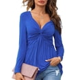 thumbnail image 1 of Pntutb Primavera Mujer Moda Cuello en V Manga larga Color sólido Sexy Casual Tee tops Pntutb Pntutb-460, 1 of 8