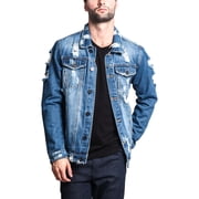 Victorious Mens Classic Distressed Denim Trucker Jean Jacket DK100 - Indigo - Medium