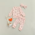 thumbnail image 3 of Newborn Baby Girls Floral Print Knit Sweatshirt Pullover Tops Long Pants Trousers Headband Set, 3 of 7