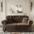 thumbnail image 3 of FFH 63" Chesterfield Sofa with Movable Ottoman, 2 Seater Velvet Couch for Living Room, Brown, 3 of 7