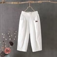 thumbnail image 4 of Pants For Women Fashion Solid Color Cotton Linen Flax Elastic Pants Beach Leisure Trousers Cropped Shorts Women's Pants, 4 of 4