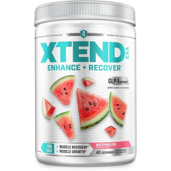 XTEND EAA BCAA Powder | Muscle Recovery & Lean Muscle Growth | 9 Essential Amino Acids for Intra Workout or Post Workout Recovery | 10g EAAs Per 2 Servings | Watermelon 40 Servings