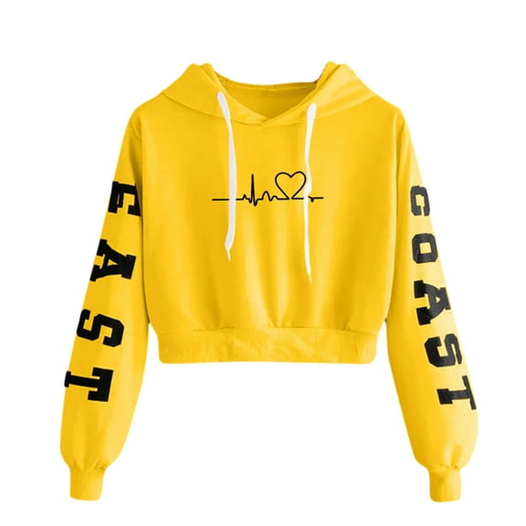 Fesfesfes Women Hooded Casual Long Sleeve Tops Ladies Printed Sweatshirt Short Blouse Under $10