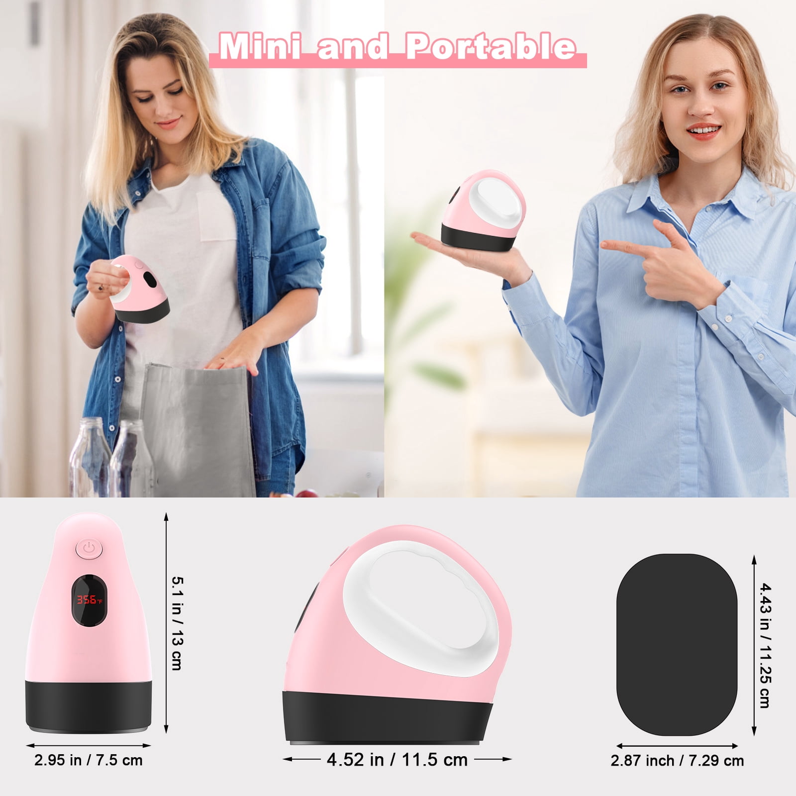Mini Heat Press Machine, Mini Heat Transfer Iron, 3 Settings Levels & Visible Temp, Portable Press Easy for Crafts, T-Shirt, Hats, Shoes, Bags, Cap and Small Vinyl Projects (Pink)