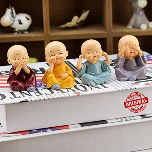 Walbest 4Pcs Buddha Monk Statues Miniature Figurines Showpiece for Wall Shelf Table Desktop Car Dashboard Decoration Home Office Decor (Multi Color)