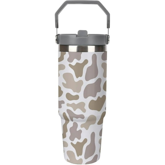 Stainless Steel Tumbler with Lid And Straw 30 Oz Top Handle Brown Duck Camouflage Leakproof Vacuum Insulated Water Bottle for Car Travel