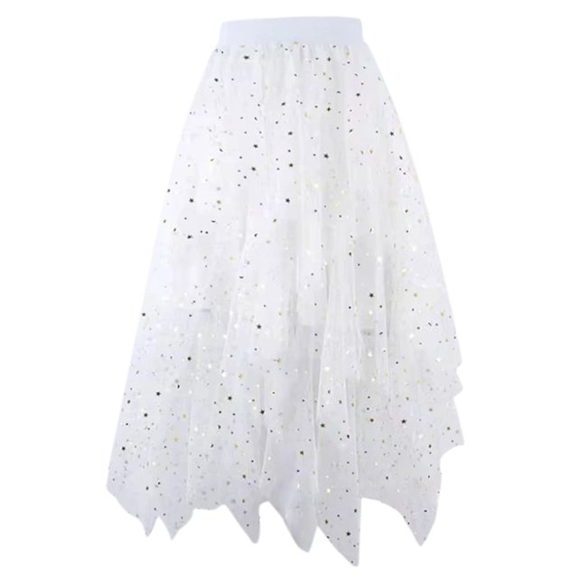 GPOECD Women's A Line Midi Skirt High Low Layered Puffy Fairy Tutu with Irregular Hem Design