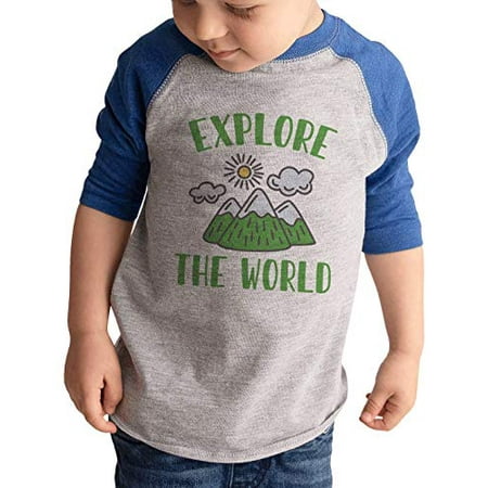 

7 ate 9 Apparel Kids Explore The World Travel Blue Shirt