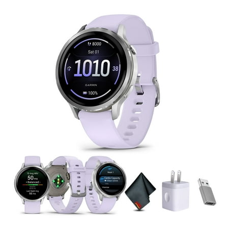 Garmin Venu 4, 41mm, Advanced Fitness Tracker GPS Smartwatch, 1.2" AMOLED Display, Built-in Flashlight, 10 Days of Battery Life, Silver with Periwinkle Silicone Band (Watch Bundle)