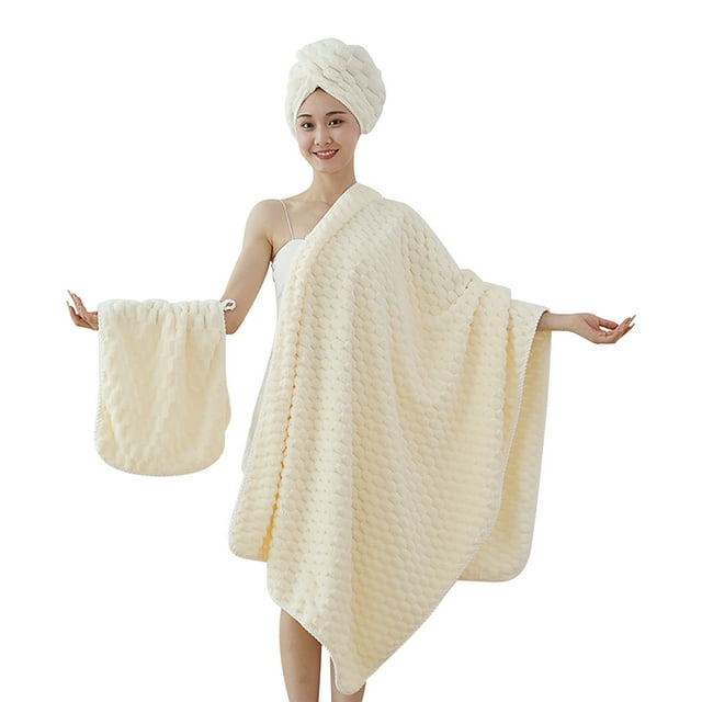 Yhmxh Toallas de algodón, toalla de terciopelo coral, juego de toalla de baño y gorro de baño, juego de toallas de baño de lujo, juego de toallas de algodón suave, toallas de mano de alta absorción.
