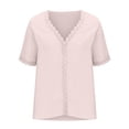 thumbnail image 5 of Besolor Summer Tops for Women Lace Trim V Neck Plain Blouses Short Sleeve Loose Lightweight T Shirts 2025 Fashion Clothes, 5 of 5