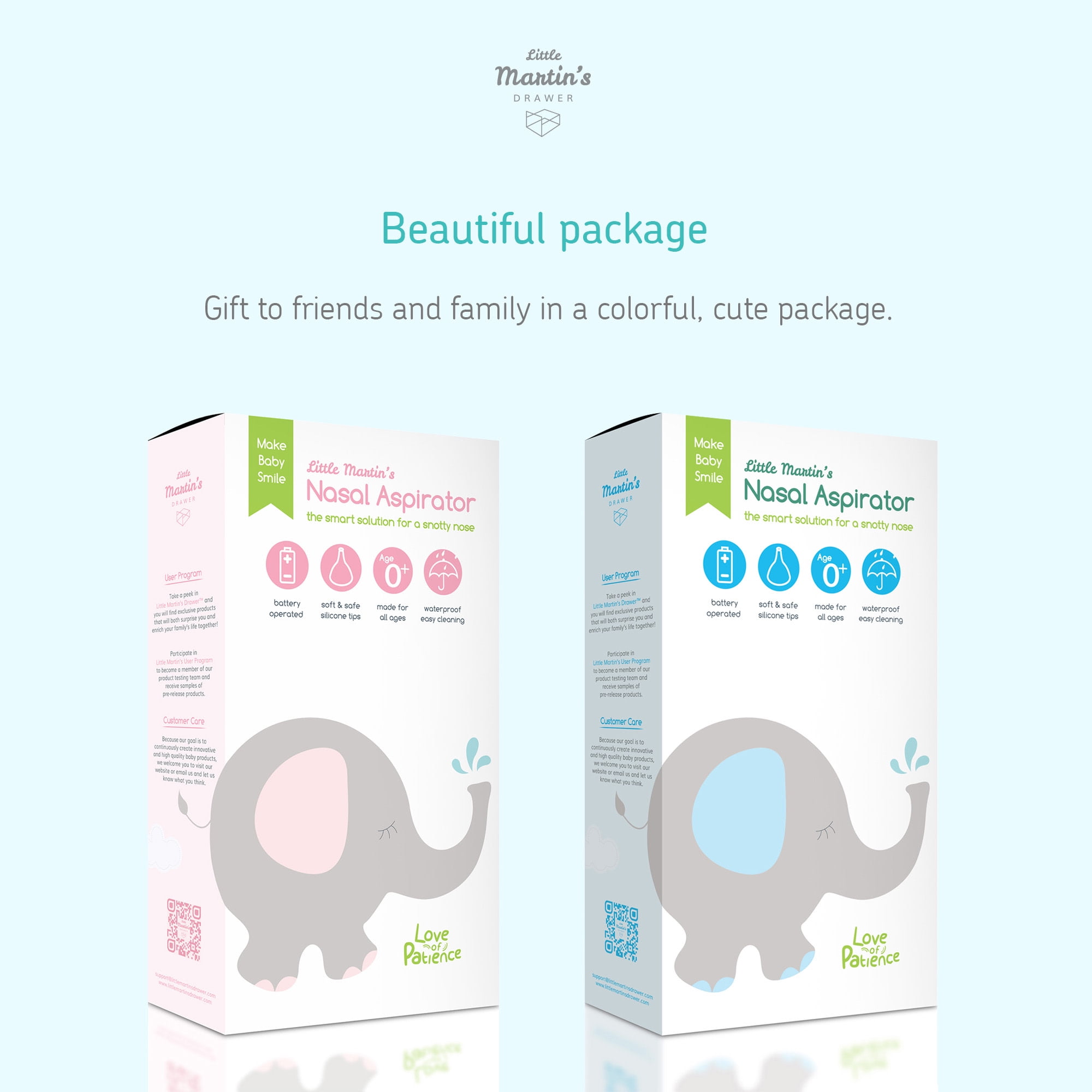 Little Martin's: Baby Electric Nasal Aspirator - Blue - Clears Congestion, Removes Mucus, Gentle & Quick, Silicone Tip, Waterproof, Infant-Kids-Adult