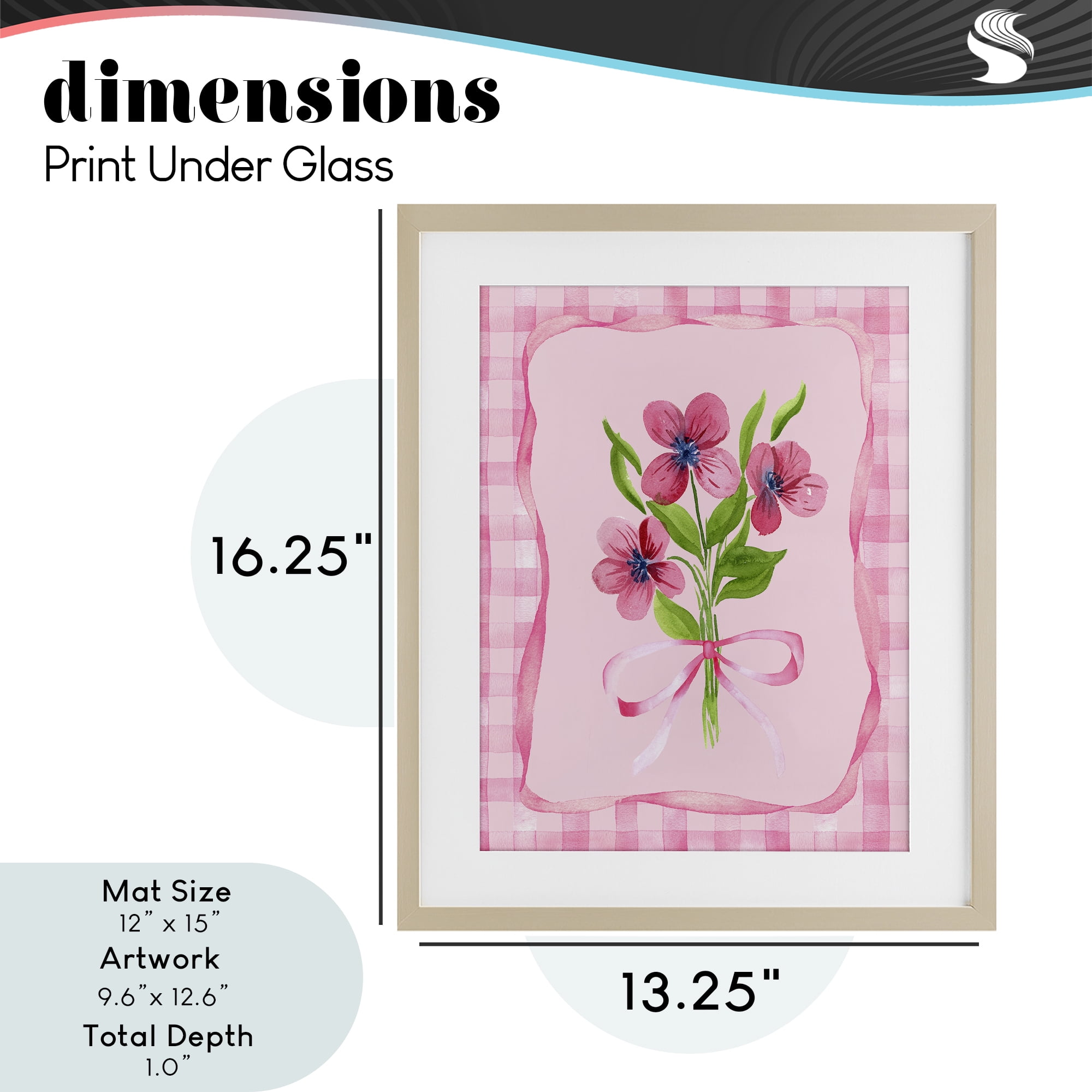 Pink Bordered Flower Bundle Birch Framed Print Under Glass, design by Nina Jacobs
