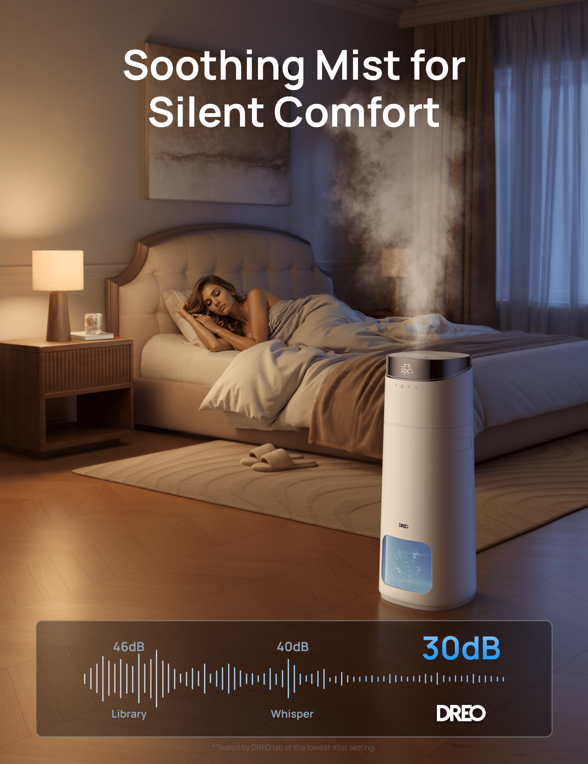 DREO 16L Smart Humidifier Large Room 1000 ft², 130H Cool Mist Humidifiers for Bedroom Plants Baby, Top Fill, Remote/Touch/Voice & APP Control, Self-Cleaning Tank, 30dB, RGB Light, HM755S White