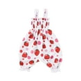 thumbnail image 4 of Odeerbi 0-1 Years Infant Girls Summer Rompers Strawberry Print Ruffle Satin Jumpsuit Leisure Lantern Overall Pants Haren Pants with Headband Set, 4 of 7