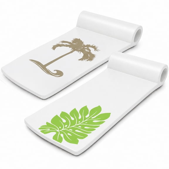 TRC Recreation Sunsation 1.75" Foam Pool Float Lounger w/ Headrest, 2 Pc, White w/ Palm & Leaf Print