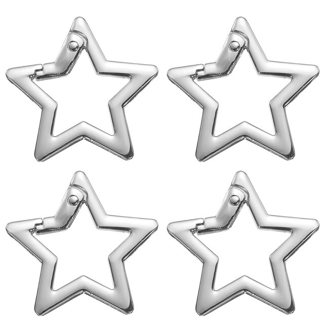 Uxcell 4 Pcs Clip de Llave en Forma de Estrella de Resorte de Metal de 1.2 Pulgadas, Sujetador de Gancho de Disparo para Llaveros, Bolsas, Carteras, Manualidades DIY, Plateado