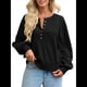 thumbnail image 2 of Suéter de Cuello Redondo con Botones para Mujer, Camisetas Henley de Larga de Otoño, Tops de Punto Holgados A Negro L, 2 of 8