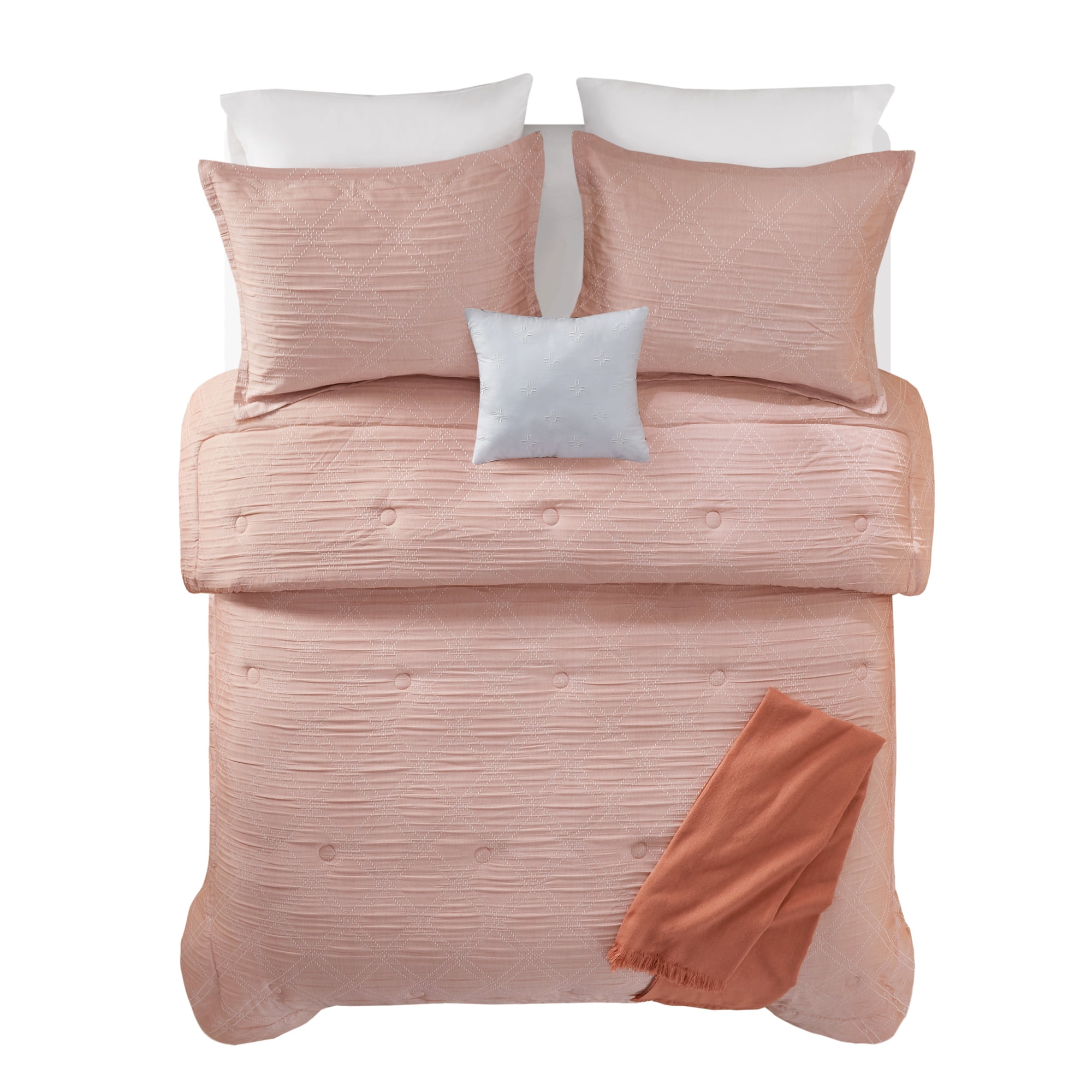 Mainstays 5-Piece Blush Cross Stitch Comforter Set, King