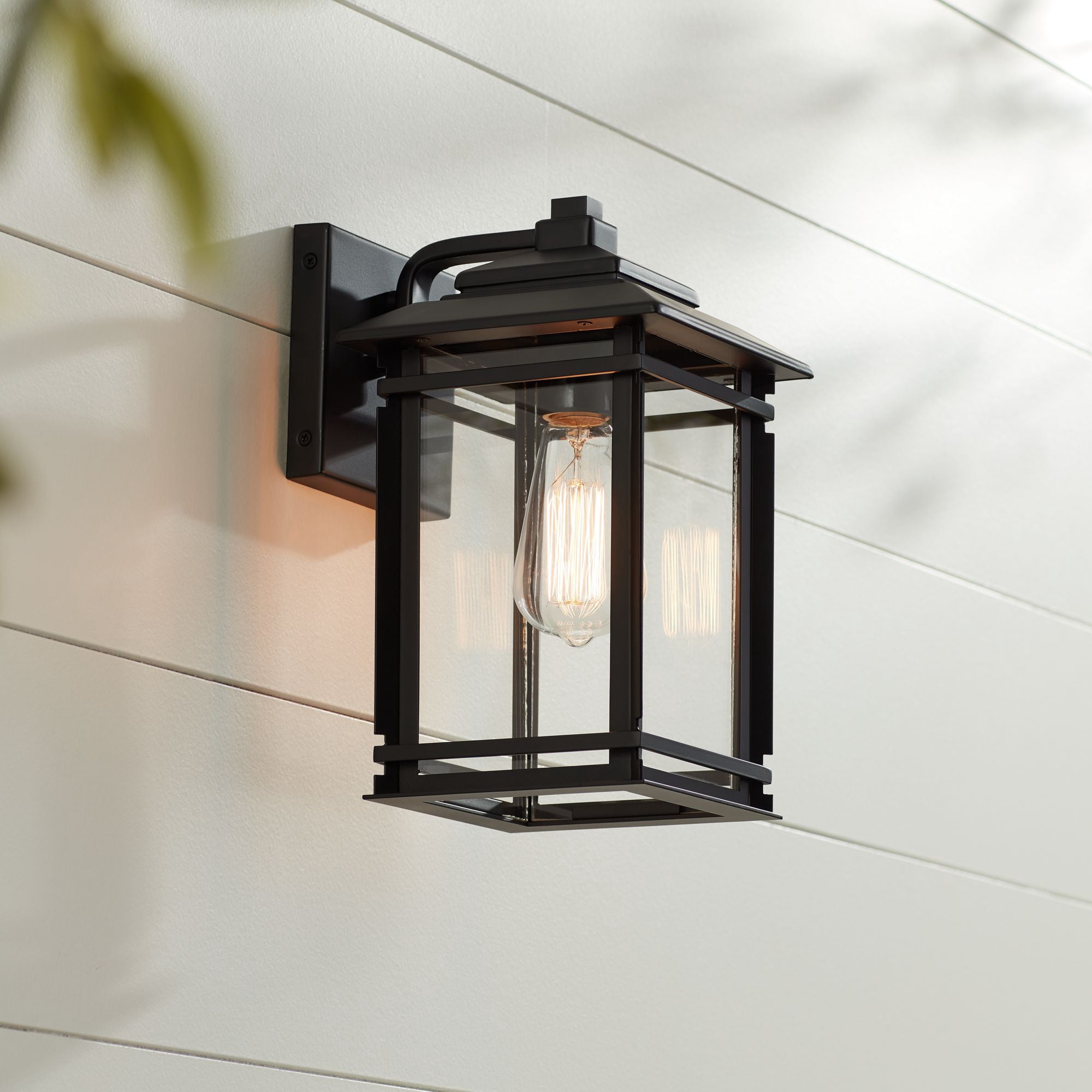 John Timberland North House Mission Outdoor Wall Light Fixtures Set of 2 Matte Black 12" Clear Glass for Post Exterior Barn Deck House Porch