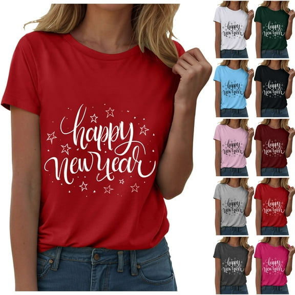felwors Happy New Year Shirt for Women 2026 New Years Eve T-Shirt Countdown Fireworks Holiday Party Tops(Red, XXL)